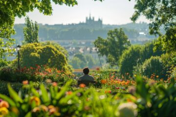 Famille profitant d'une journée ensoleillée dans un parc verdoyant à Angers, illustrant la richesse des espaces verts de la ville.